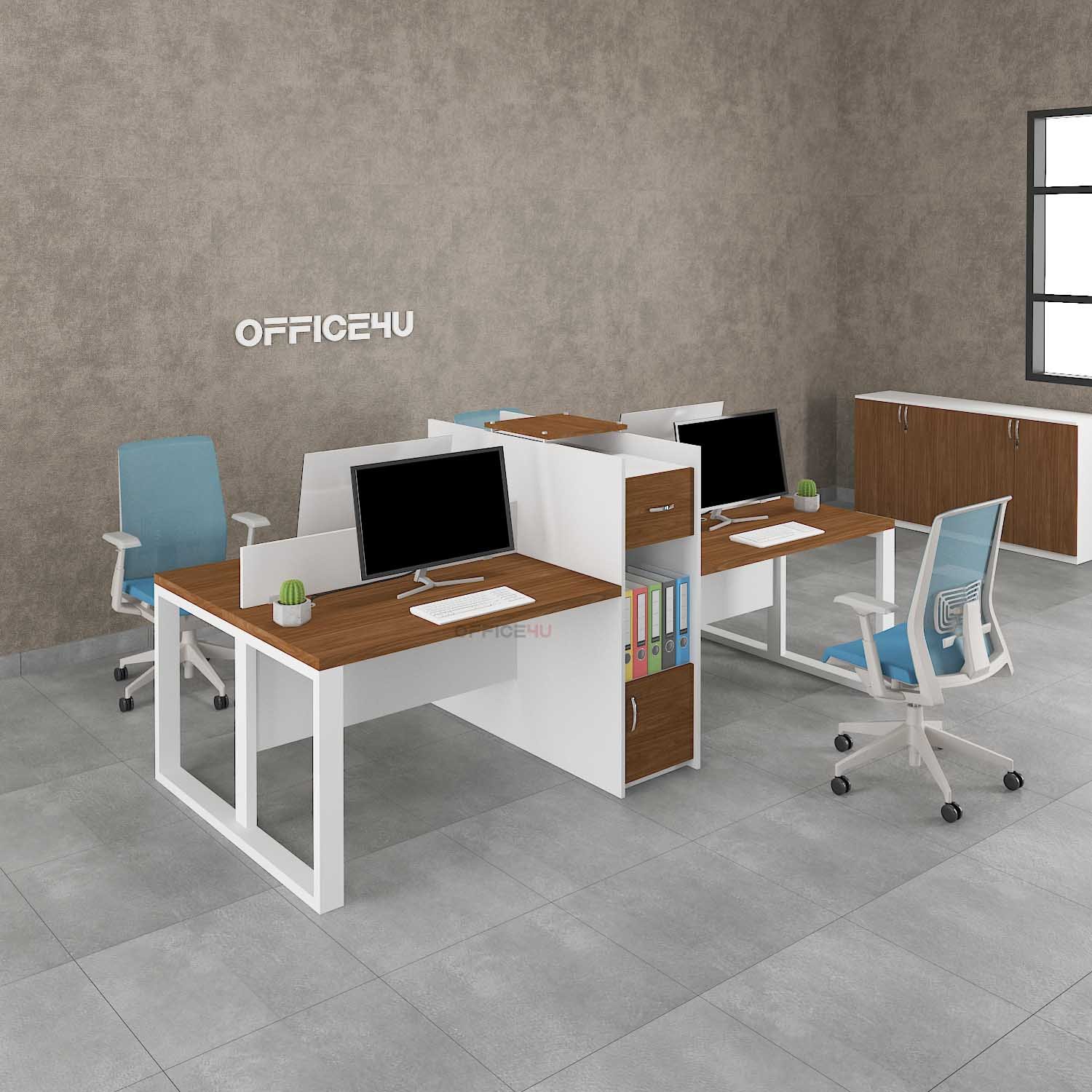 Amer Series 4 Cluster Workstation Desk With Cabinet 2 Amer Series 4 Cluster Workstation Desk With Cabinet