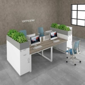 Amer Series 4 Cluster Workstation Desk With Planter Cabinet