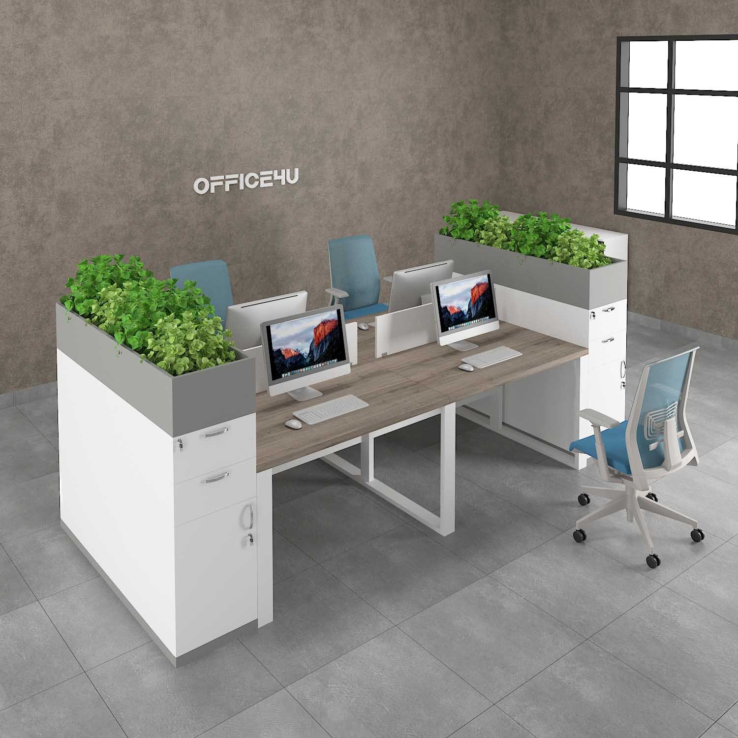 Amer Series 4 Cluster Workstation Desk With Planter Cabinet 1 workstation-desk-with-planter-box