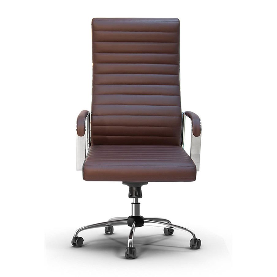 Silla Brown Office Chair With a Padden metal chrome armrest, knee mechanism. 2 Silla-Brown-Meeting-Chair-Front