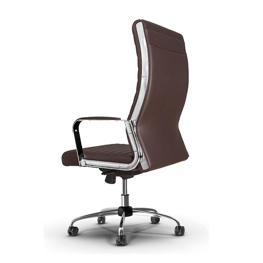 Silla Brown Office Chair With a Padden metal chrome armrest, knee mechanism. 3 Silla-Brown-Meeting-Chair-Sides