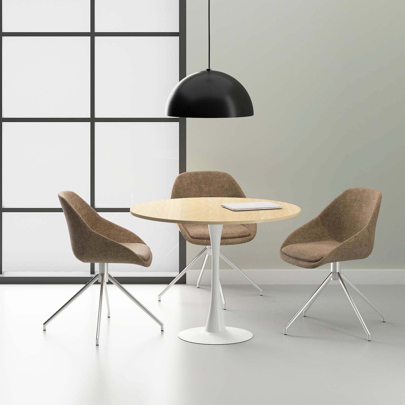 Lia Round Meeting Table | White Base | 3-4 person 3 white base round table