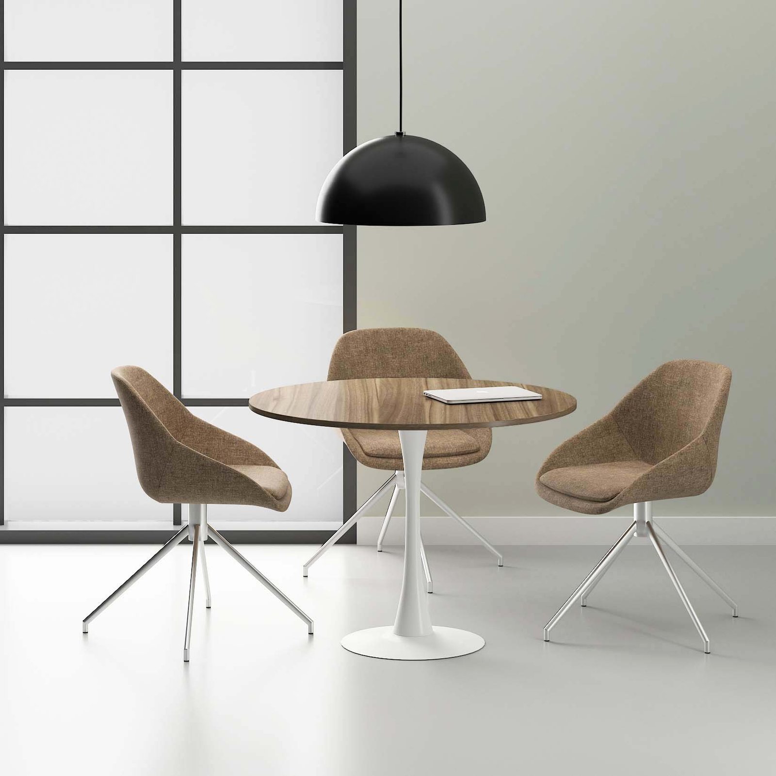 Lia Round Meeting Table | White Base | 3-4 person 1 white round table