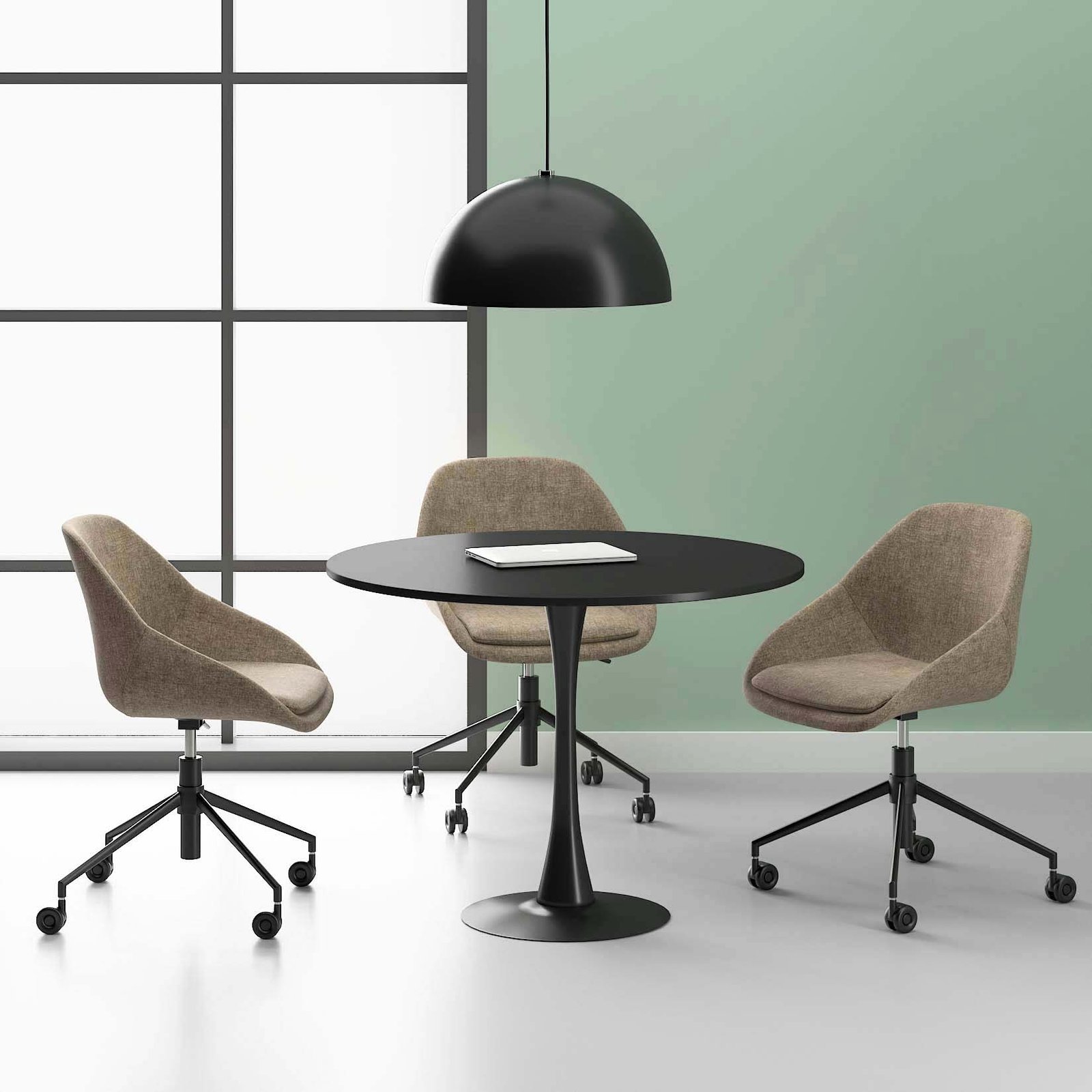 Lia Round Meeting Table With Black Base For 3-4 Person 1 Black round meeting table