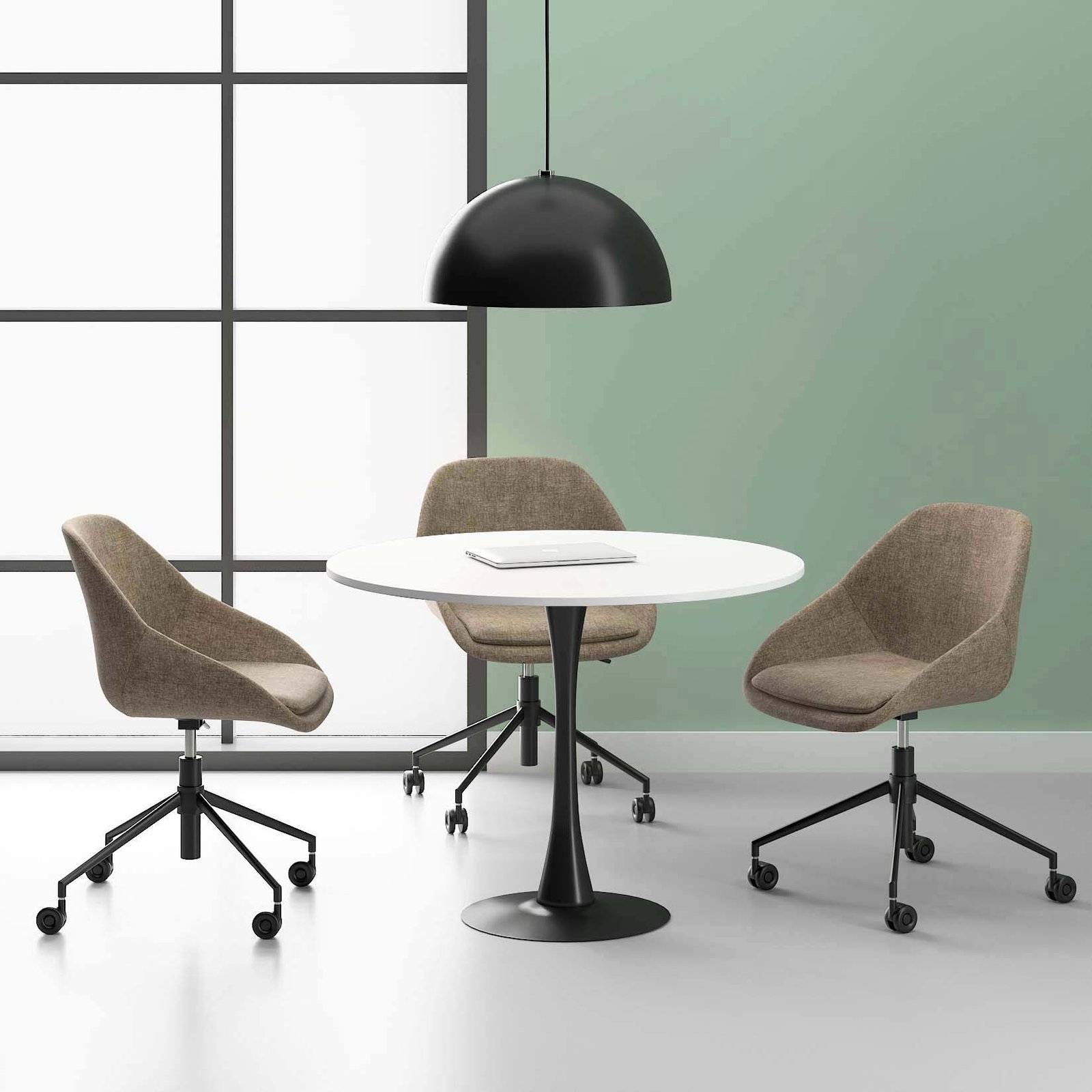 Lia Round Meeting Table With Black Base For 3-4 Person 2 Lia Round Meeting Table | Black Base