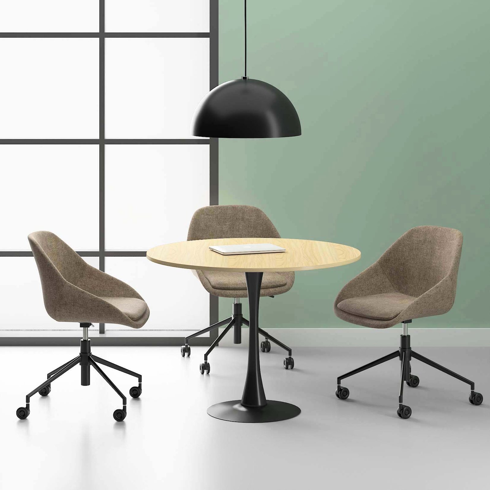 Lia Round Meeting Table With Black Base For 3-4 Person 3 Lia Round Meeting Table | Black Base