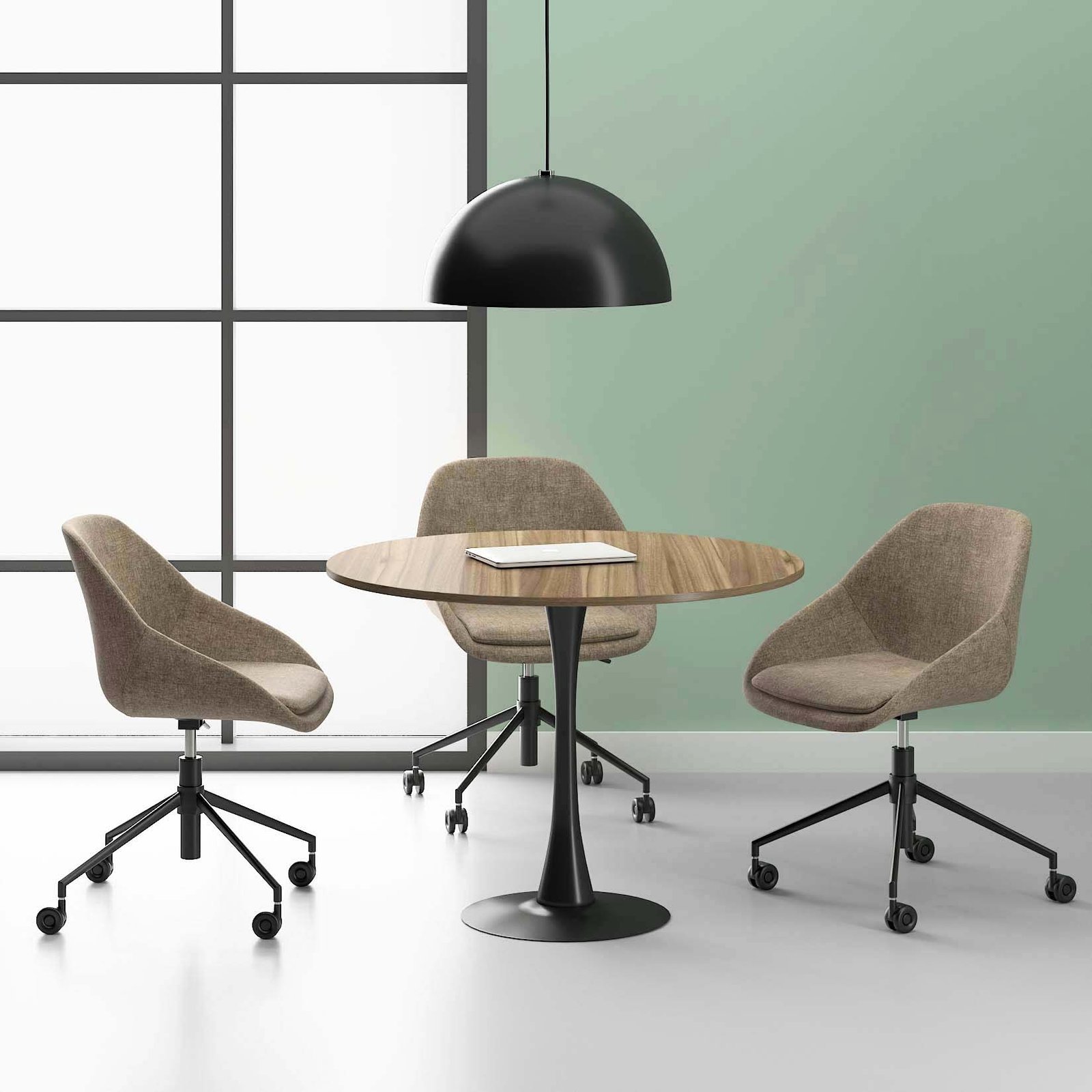 Lia Round Meeting Table With Black Base For 3-4 Person 4 Lia Round Meeting Table | Black Base
