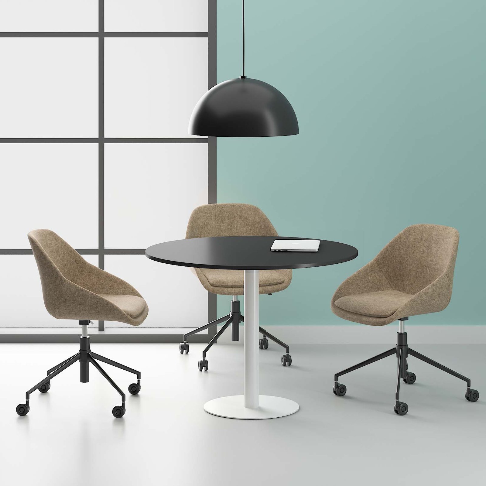 Onyx White Base Round Meeting Table 2 round meeting table