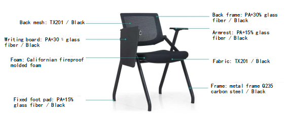 Lagos Black Foldable Training Chair With Writing Pad 5 lagos training chair spefication