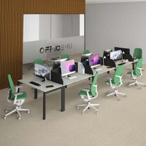 Mas Series Workstation Desk For 8 Person | Black/White Leg | Wood Screen Panel