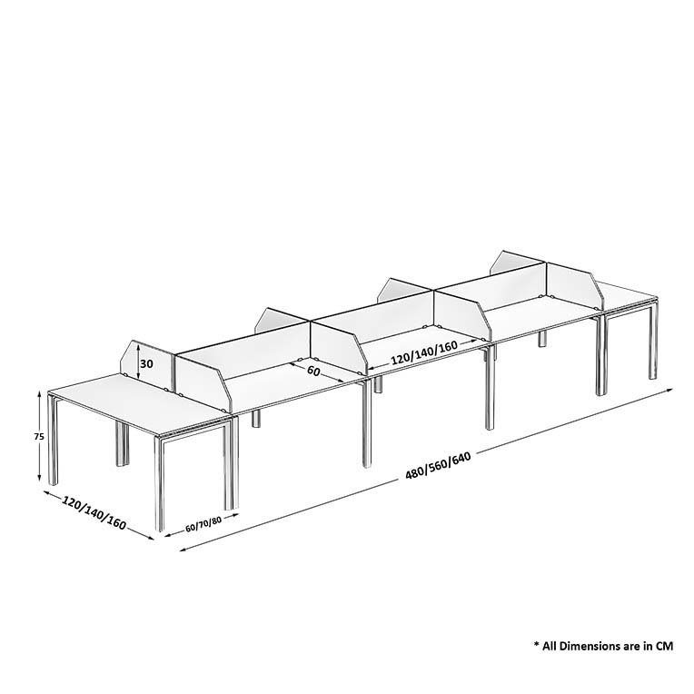 Mas Series Workstation Desk For 8 Person | Black/White Leg | Wood Screen Panel 6 8 person workstation desk dimensions